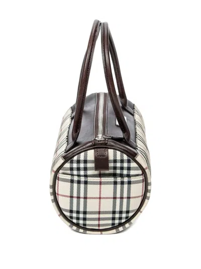 Pre-owned Burberry Check-print Barrel Bag In White