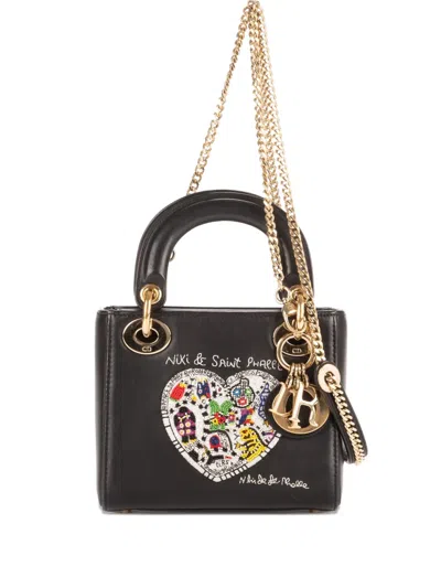 Pre-owned Dior X Niki De Saint Phalle Mini Lady  Heart-motif Tote Bag In Black