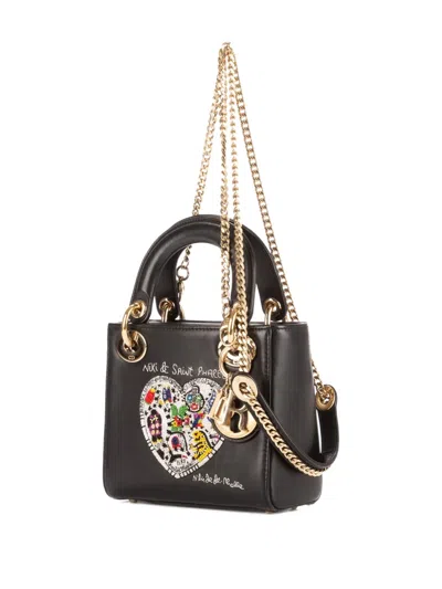 Pre-owned Dior X Niki De Saint Phalle Mini Lady  Heart-motif Tote Bag In Black