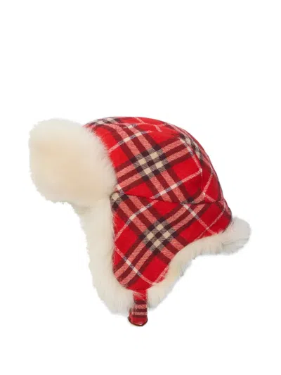 Burberry Checked Wool Trapper Hat In Red