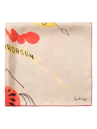 Burberry Equestrian Knight Silk Scarf In Neutral