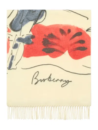 Burberry Equestrian Knight Design Fringed Scarf In Neutral