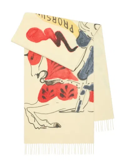 Burberry Equestrian Knight Design Fringed Scarf In Neutral