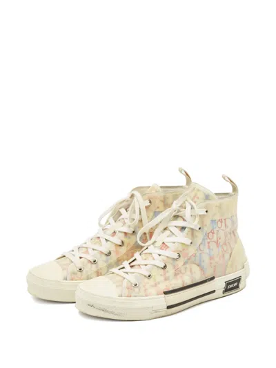 Pre-owned Dior B23  Oblique-pattern High-top Sneakers In White