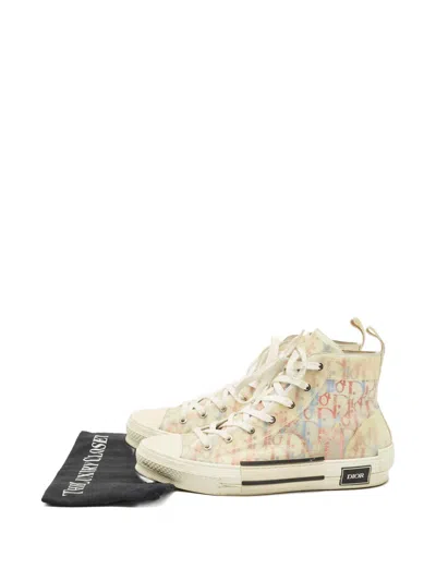 Pre-owned Dior B23  Oblique-pattern High-top Sneakers In White
