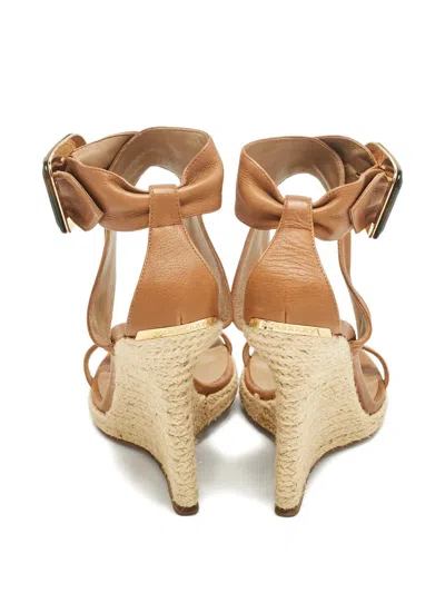 Pre-owned Burberry Catsbrook Leather Wedges Espadrilles In Brown