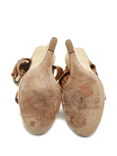 Pre-owned Burberry Catsbrook Leather Wedges Espadrilles In Brown