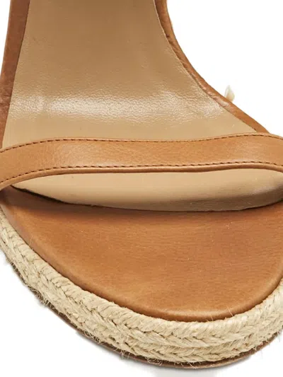 Pre-owned Burberry Catsbrook Leather Wedges Espadrilles In Brown