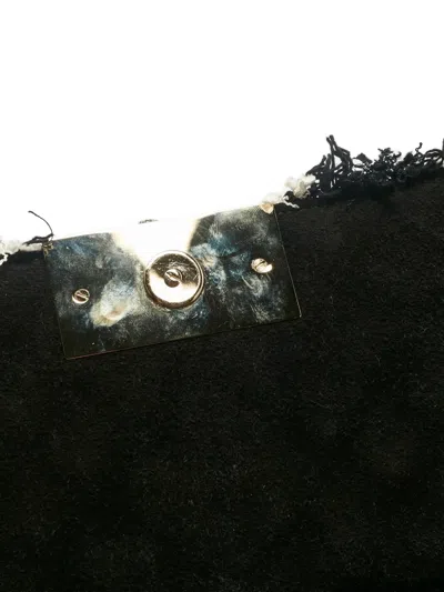 Pre-owned Carolina Herrera Vintage Pearl-embellished Tweed Shoulder Bag In Black