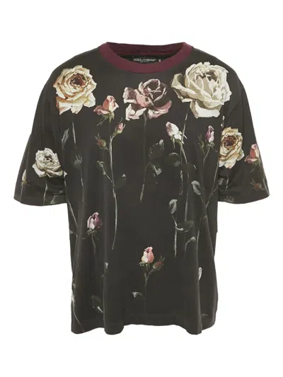 Pre-owned Dolce & Gabbana Floral-print Short-sleeves T-shirt In Black