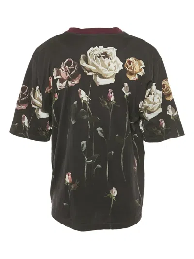 Pre-owned Dolce & Gabbana Floral-print Short-sleeves T-shirt In Black