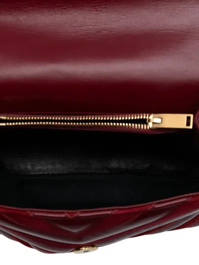 Pre-owned Saint Laurent 2017 Medium Calfskin And Suede Chevron Monogram College Satchel In Red