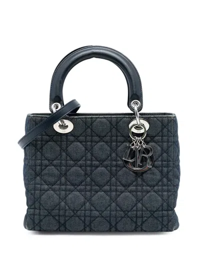 Pre-owned Dior 2005 Medium Denim Cannage Lady  Satchel In Blue