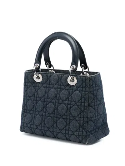 Pre-owned Dior 2005 Medium Denim Cannage Lady  Satchel In Blue