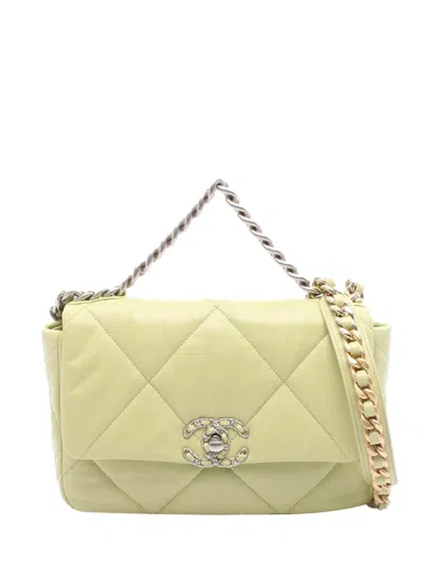 Pre-owned Chanel 2021-2025 Medium Lambskin 19 Flap Satchel In Green