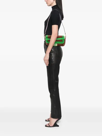 Pre-owned Fendi 2010-2025 Medium Woven Leather Baguette Bag Satchel In Brown