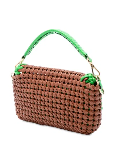 Pre-owned Fendi 2010-2025 Medium Woven Leather Baguette Bag Satchel In Brown