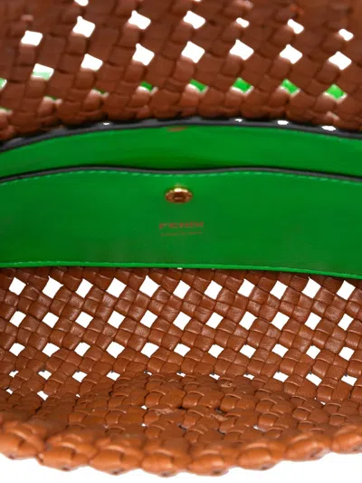 Pre-owned Fendi 2010-2025 Medium Woven Leather Baguette Bag Satchel In Brown