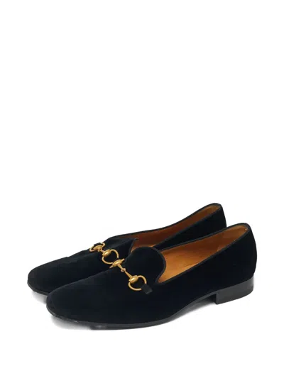Pre-owned Gucci Horsebit Velvet Loafers In Black
