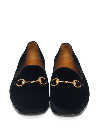 Pre-owned Gucci Horsebit Velvet Loafers In Black
