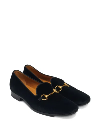 Pre-owned Gucci Horsebit Velvet Loafers In Black