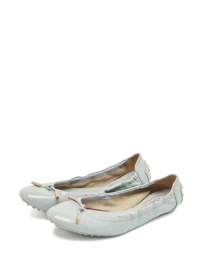 Pre-owned Tod's Scrunch Leather Ballerina Flats In Gray