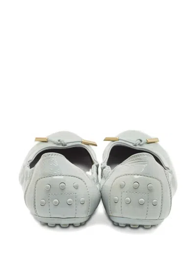 Pre-owned Tod's Scrunch Leather Ballerina Flats In Gray