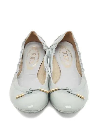 Pre-owned Tod's Scrunch Leather Ballerina Flats In Gray