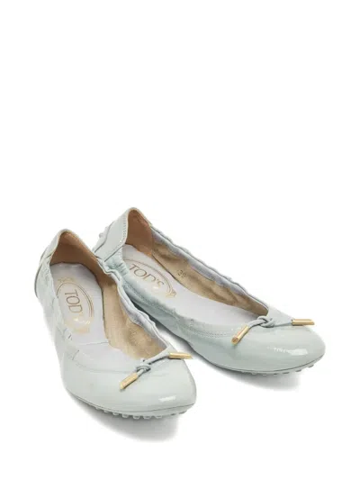 Pre-owned Tod's Scrunch Leather Ballerina Flats In Gray
