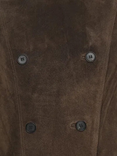 Pre-owned Allsaints Double-breasted Suede Jacket In Brown