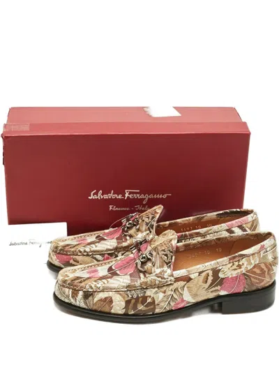 Pre-owned Ferragamo Printed Bit Loafer In Brown