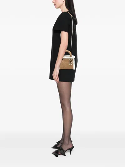 Pre-owned Dior 2010-2025 Mini Suede Cannage With Shearling Trim Lady  Satchel In Brown