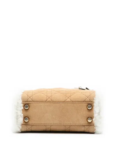 Pre-owned Dior 2010-2025 Mini Suede Cannage With Shearling Trim Lady  Satchel In Brown