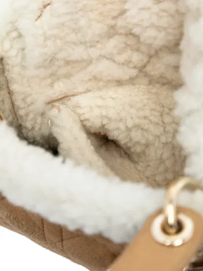 Pre-owned Dior 2010-2025 Mini Suede Cannage With Shearling Trim Lady  Satchel In Brown