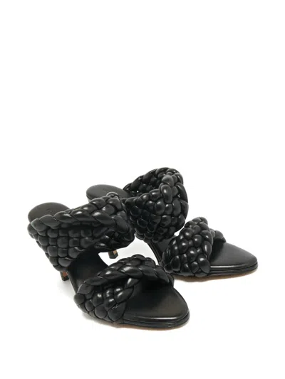 Pre-owned Bottega Veneta Curve Intrecciato Leather Slides Sandals In Black