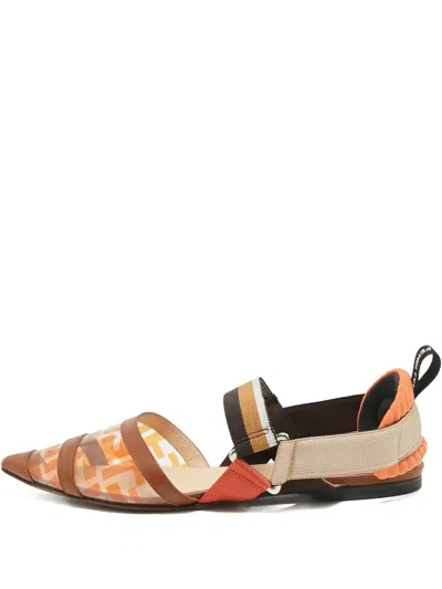 Pre-owned Fendi Colibri Leather Ballet Flat In Orange