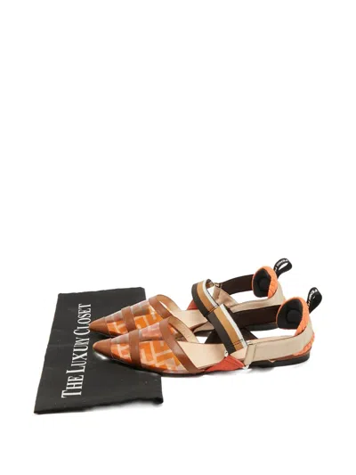 Pre-owned Fendi Colibri Leather Ballet Flat In Orange
