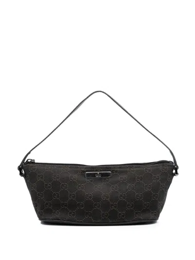 Pre-owned Gucci 2000-2015 Gg Denim Boat Shoulder Bag In Brown