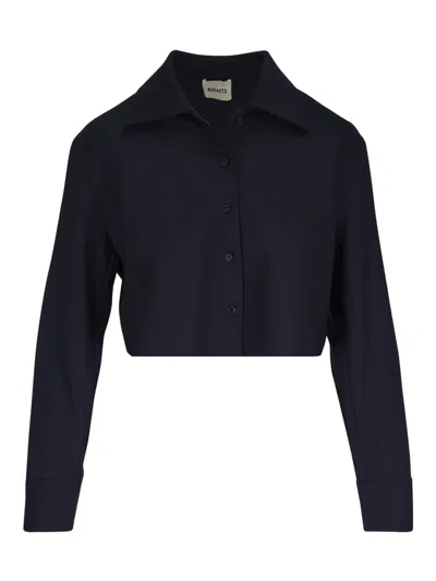 Khaite Collared Cropped Blouse In Blue