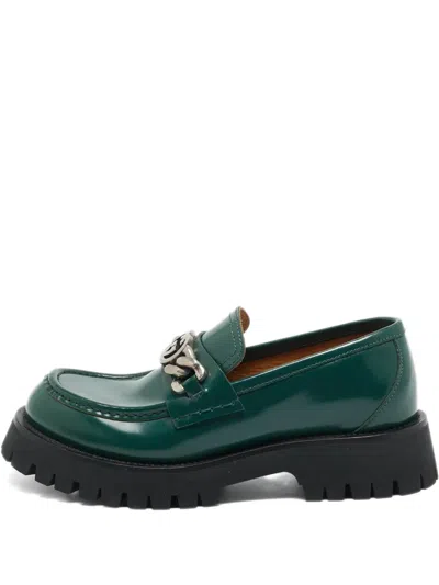 Pre-owned Gucci Interlocking G Leather Loafers In Green