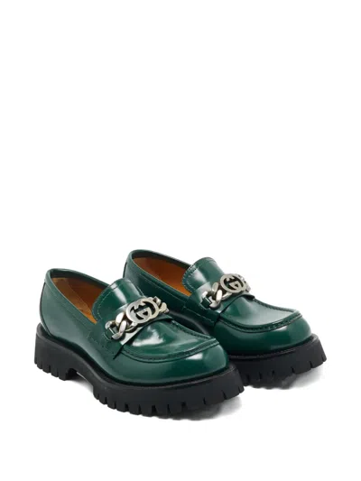 Pre-owned Gucci Interlocking G Leather Loafers In Green