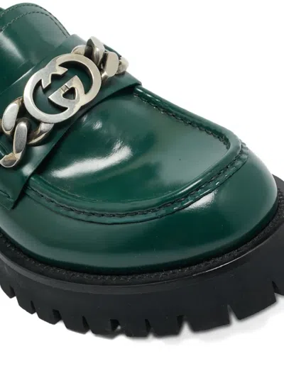 Pre-owned Gucci Interlocking G Leather Loafers In Green