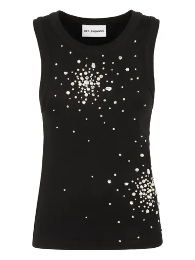 Des_phemmes Crystal-embellished Sleeveless Top In Black