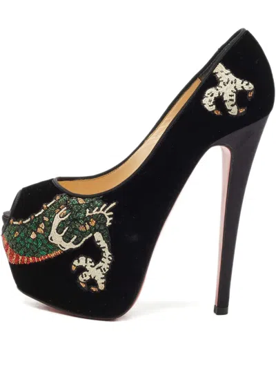 Pre-owned Christian Louboutin Highness Velvet Pumps In Black