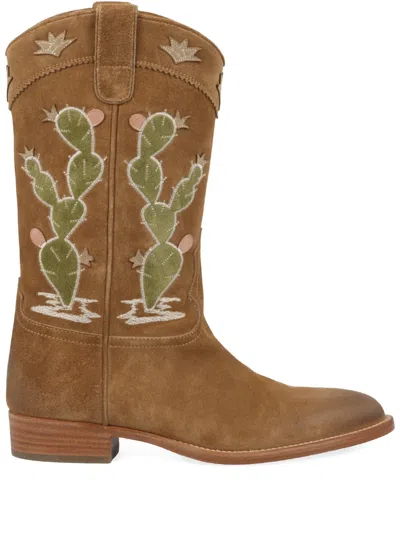 Sartore Cactus-embroidered Boots In Brown