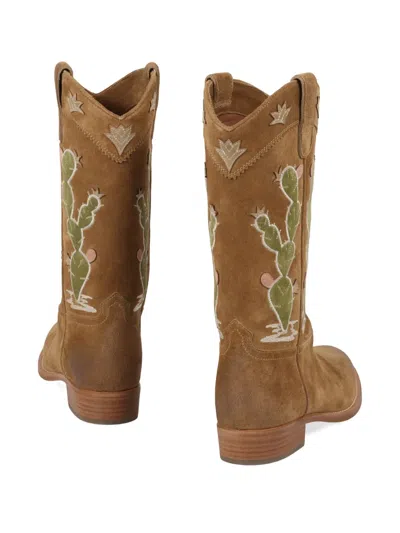 Sartore Cactus-embroidered Boots In Brown