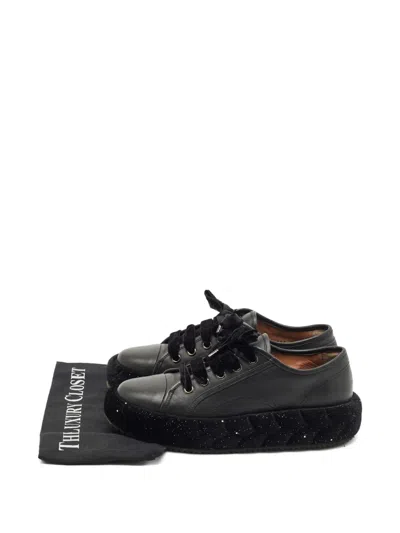 Pre-owned Marco De Vincenzo Platform Leather Sneakers In Black