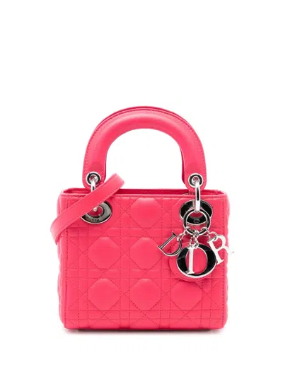 Pre-owned Dior 2014 Mini Lambskin Cannage Lady  Satchel In Pink