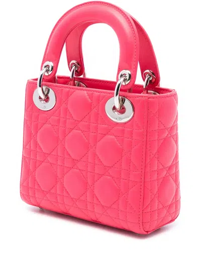 Pre-owned Dior 2014 Mini Lambskin Cannage Lady  Satchel In Pink