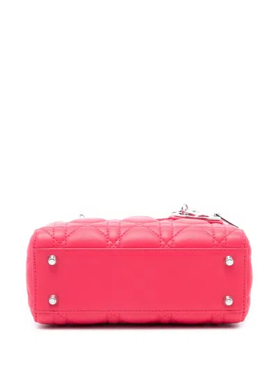 Pre-owned Dior 2014 Mini Lambskin Cannage Lady  Satchel In Pink